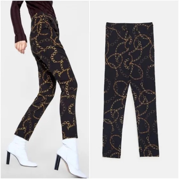 Zara Chain Print High Rise Skinny Pants Y17-52 - Picture 1 of 5
